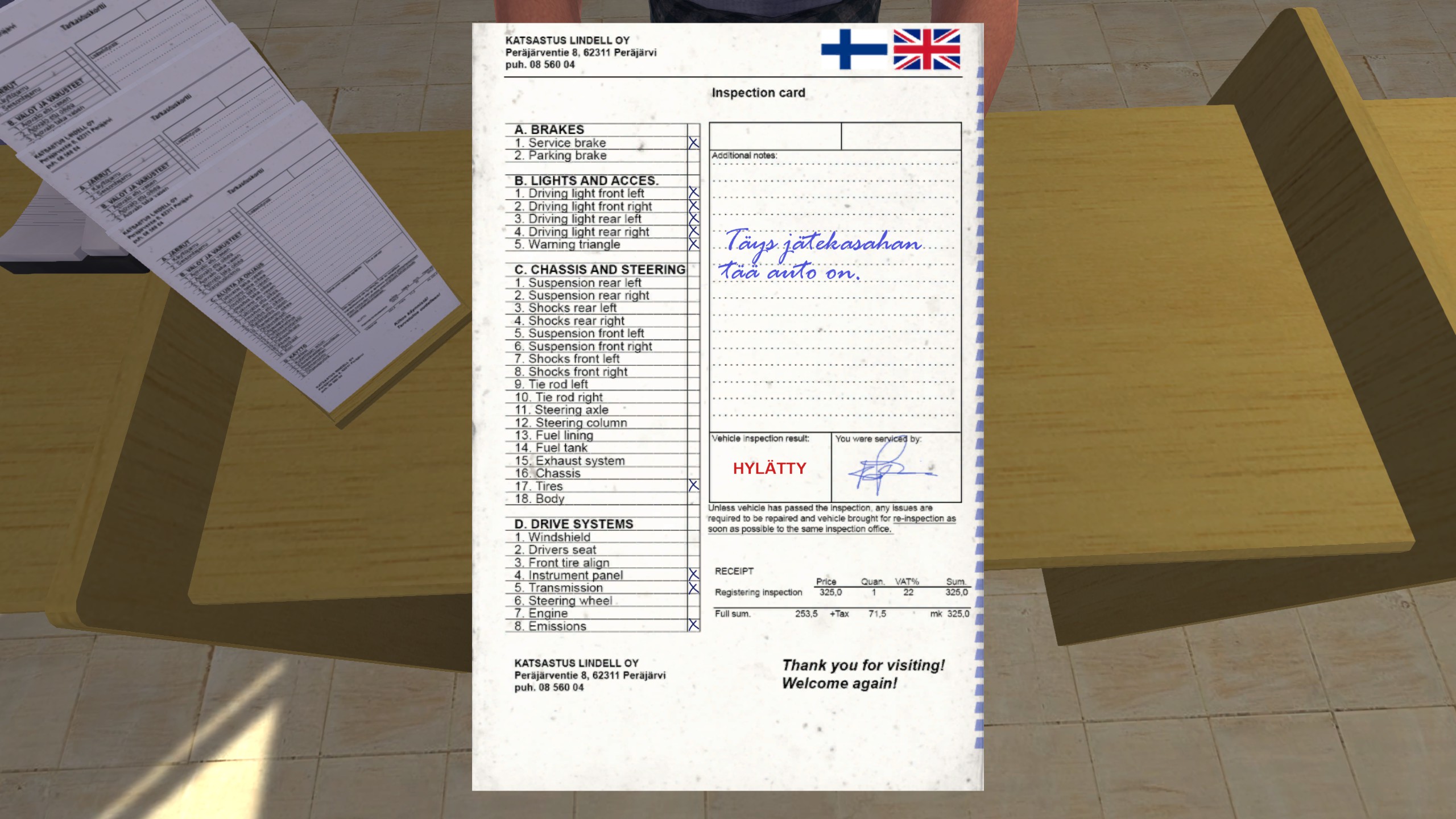 My Summer Car Inspection failed explanation of why Games Manuals