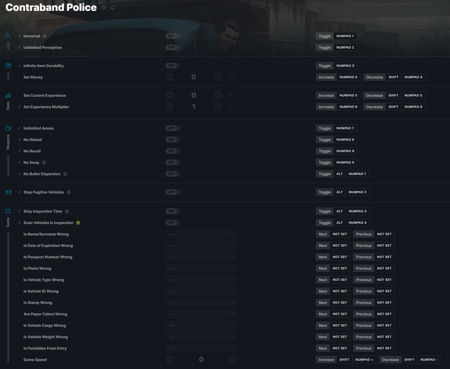 Cheats e Trainers para Contraband Police no PC - WeMod